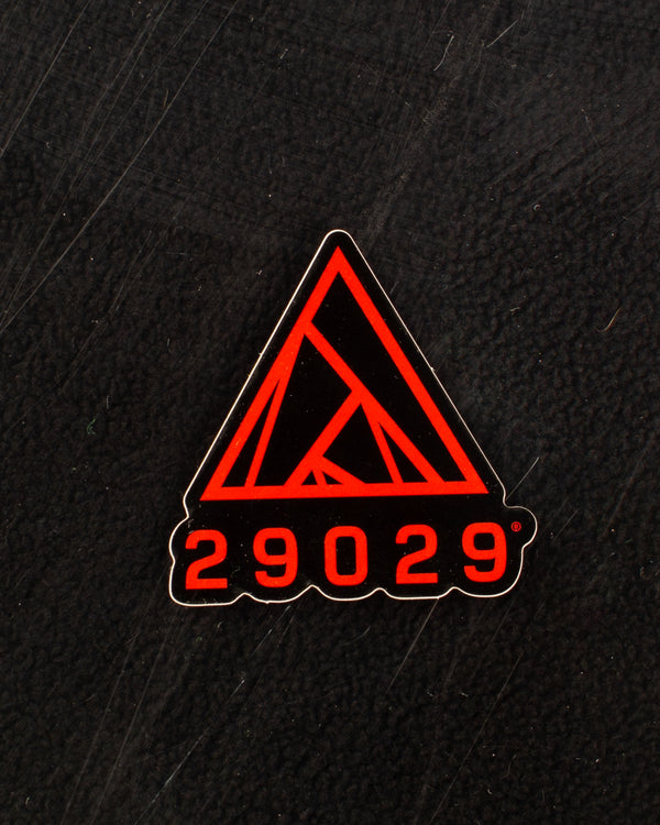 Red 29029 lockup logo sticker with black background.