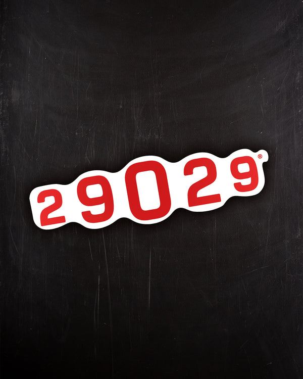 Red 29029 numeric logo sticker surrounded by white.